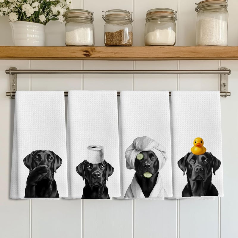 LUKIPOM Funny Black Labrador Retriever Hand Towels for Bathroom Decor Set of 4, Black Lab Gifts,Dog Mom Gifts, Dog Bathroom Decor, Funny Kitchen Towels, 16x24 Inches - Image 3
